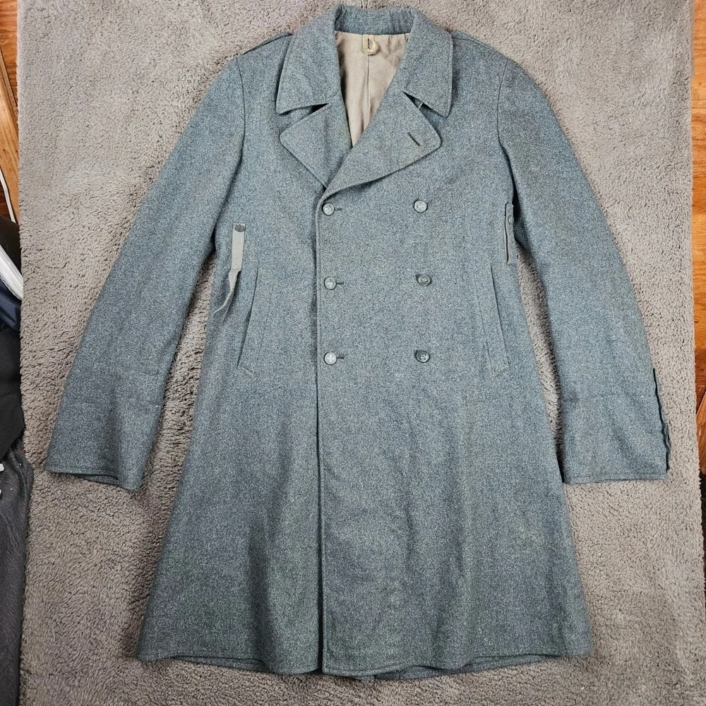 Swiss Military Wool Trench Double Breasted Overcoat Size 50 AA